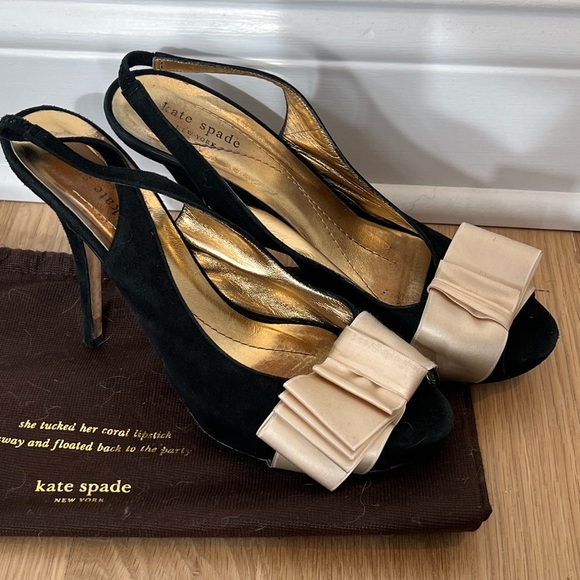 kate spade Shoes - Kate Spade Black Slingback Peep-toe Heels with Satin Bow